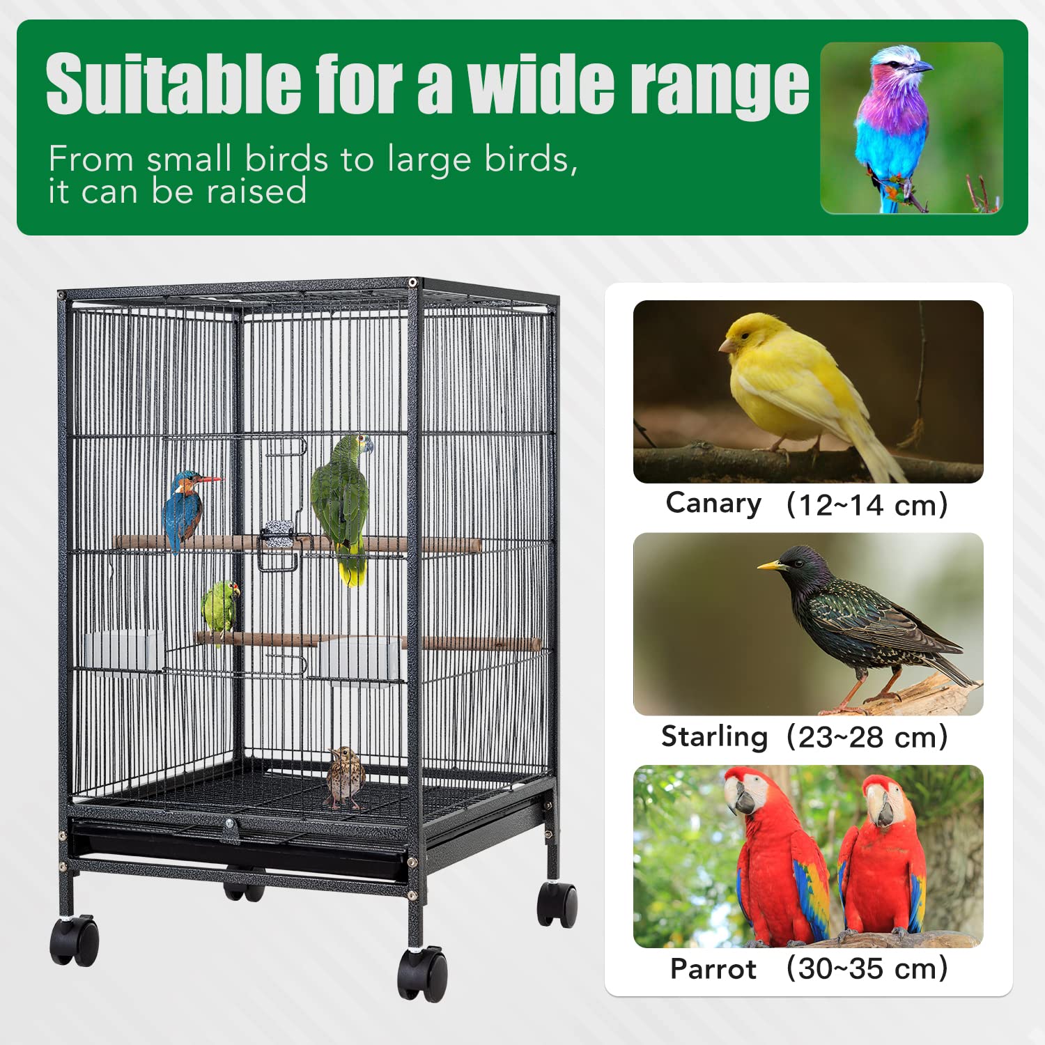 BestPet 35 inch Wrought Iron Bird Cage with Play Open Top and Rolling Stand,Large Parrot Cage Bird Cages for Parakeets,Cockatiel